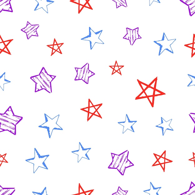 Seamless background of doodle stars Multicolor hand drawn stars on white background