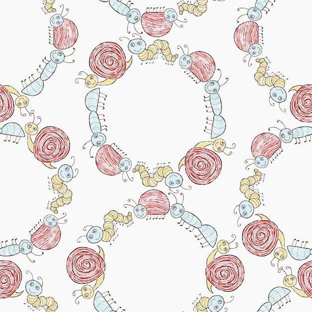 seamless background of drawn cartoon creeping insects