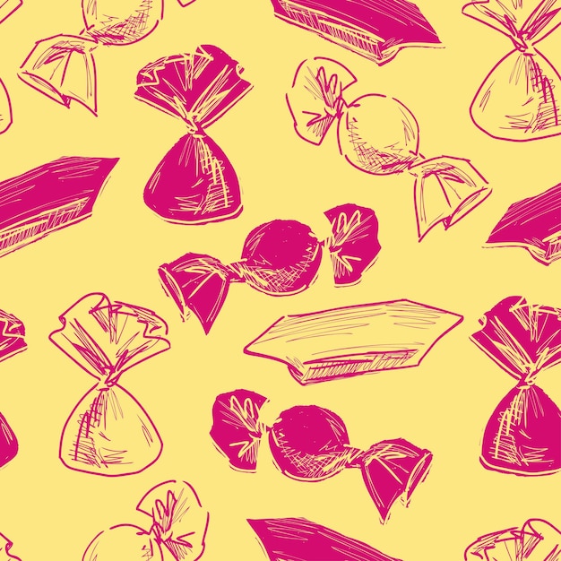 Seamless background of drawn different chocolate sweets