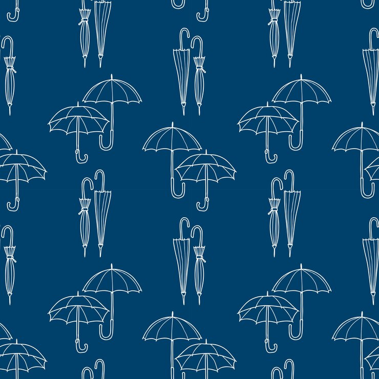 Vector seamless background of drawn open and closed umbrellas