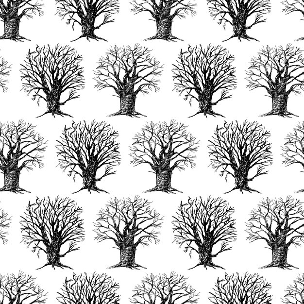 Seamless background of the drawn trees