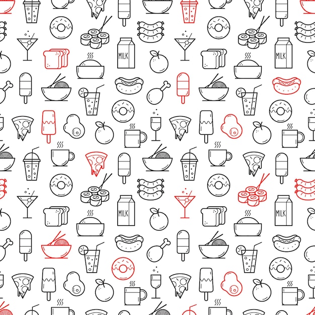 Seamless background of Food and Drink icons. Vector illustration