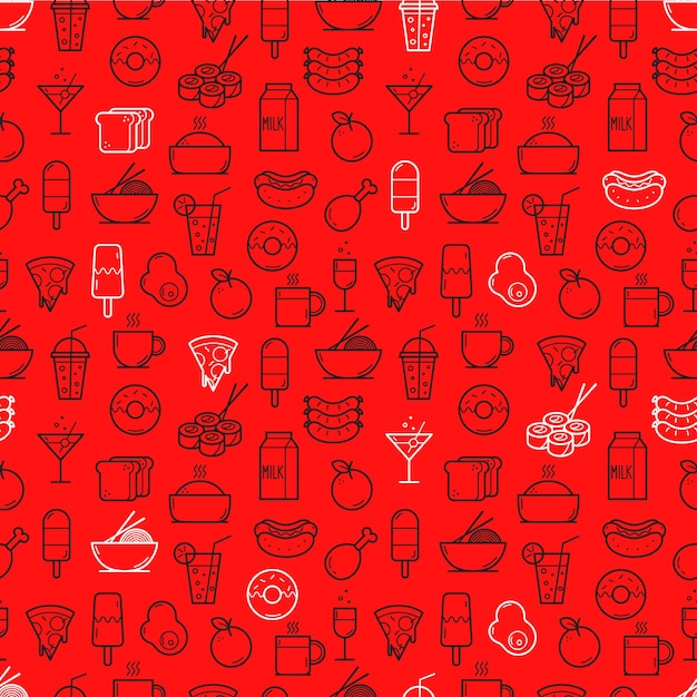 Seamless background of Food and Drink icons. Vector illustration