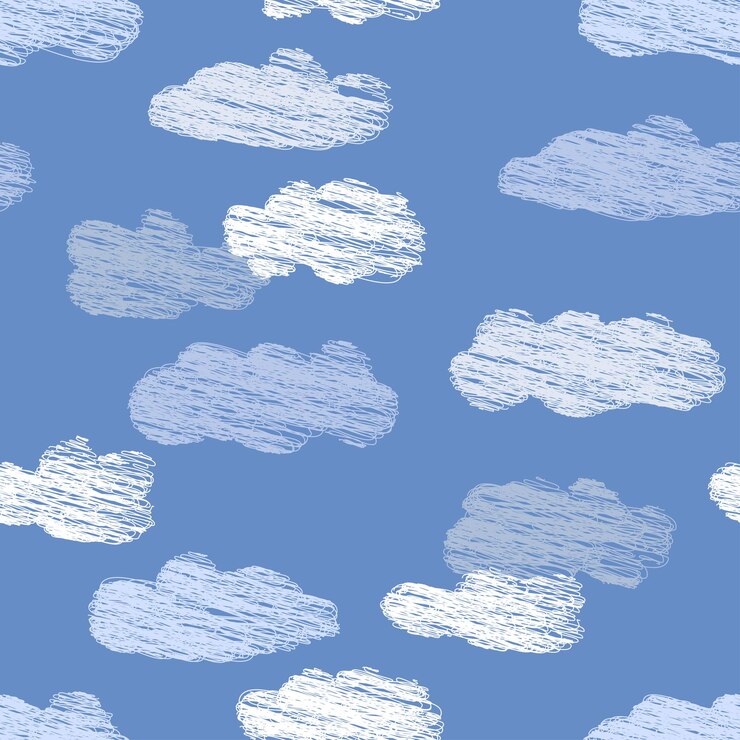 Vector seamless background from scribble drawings of various light clouds in blue sky