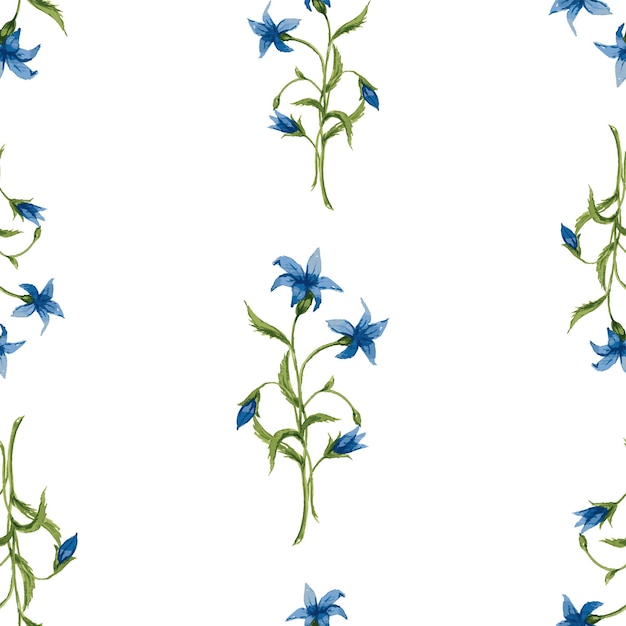 ベクトル 繊細な野生の青い桔梗の房の水彩画からのシームレスな背景