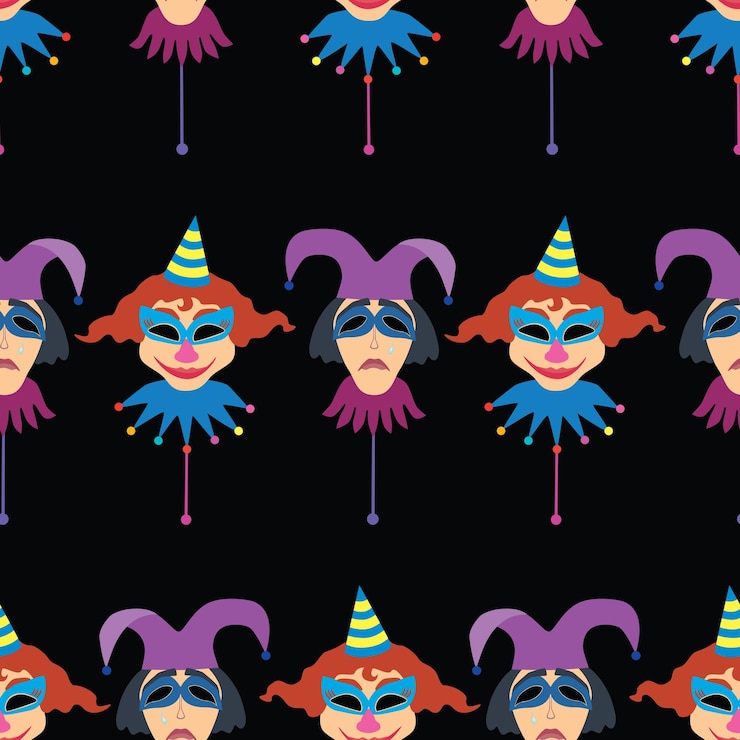 Vector seamless background of glad and sad carnival masks