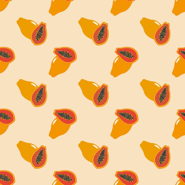 Vector seamless background image colorful tropical fruit papaya