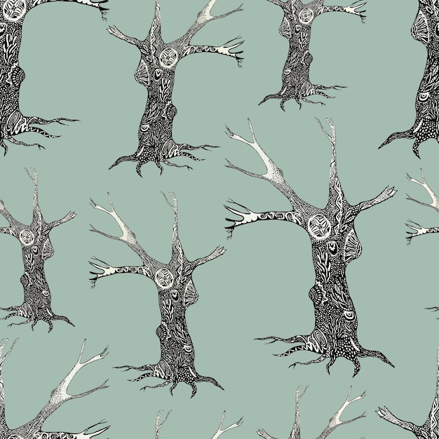 Vector seamless background of the ornamental trees