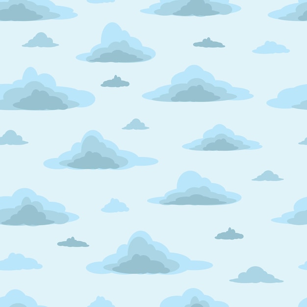 Seamless background pattern, different white clouds - vector illustration