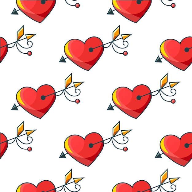 Seamless background pattern with beautiful red hearts pierced by an arrow vector illustration