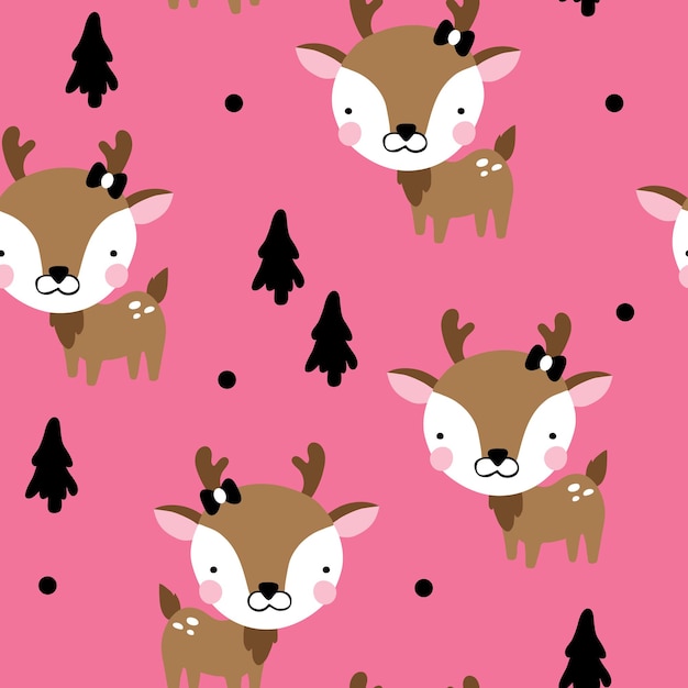 Seamless background pattern with doodle deer