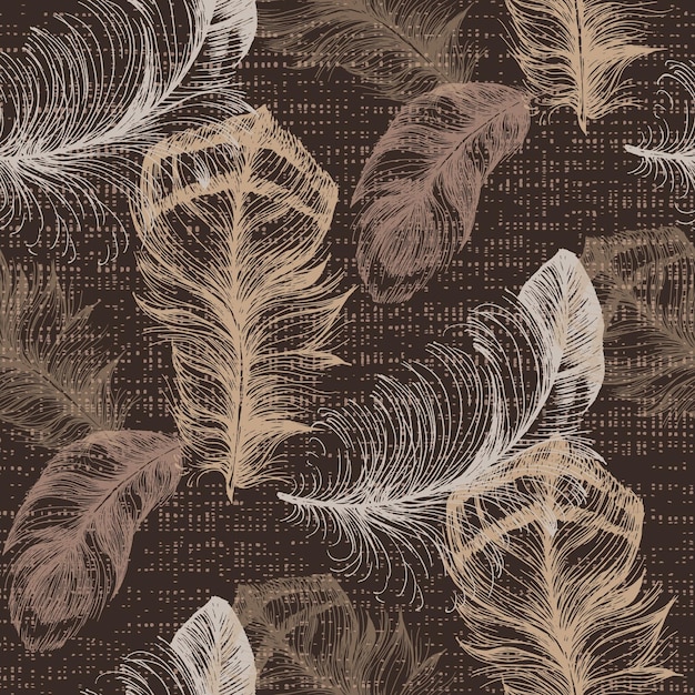 Vector seamless background pattern with feathers