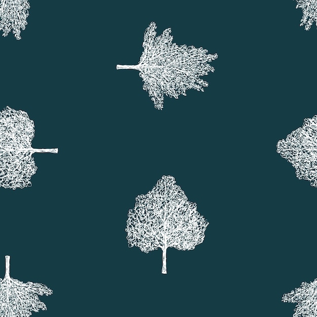 Seamless background of silhouettes drawn frozen trees