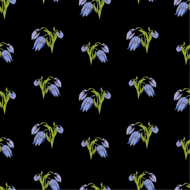 Vector seamless background of sketches of bellflowers