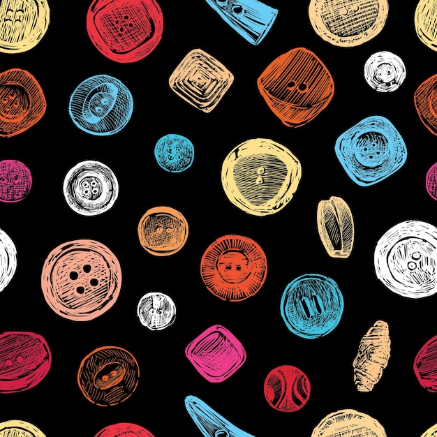 Seamless background of sketches colorful clothing buttons