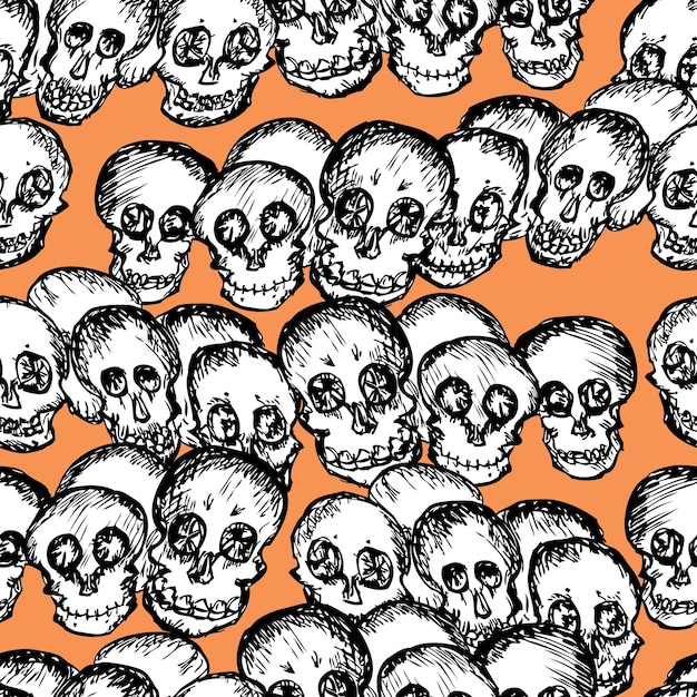 Seamless background of sketches of human skulls