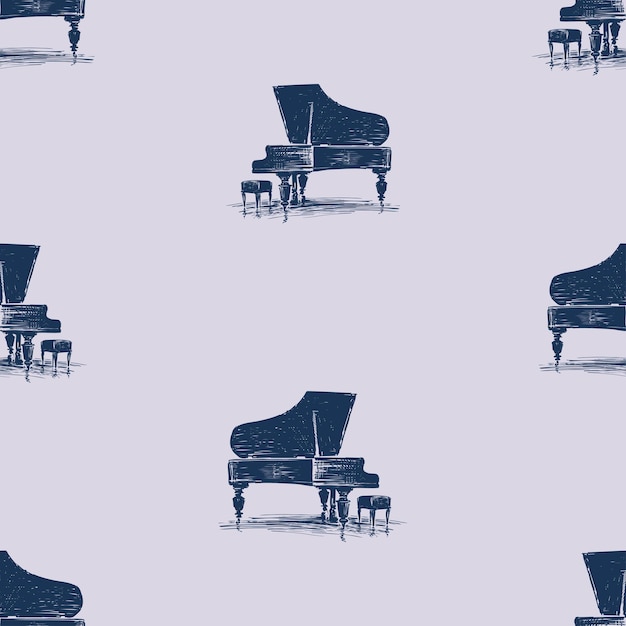 Vector seamless background of sketches silhouettes grand piano