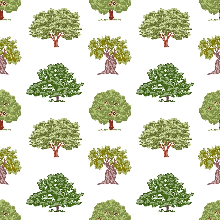 Vector seamless background of sketches various deciduous trees