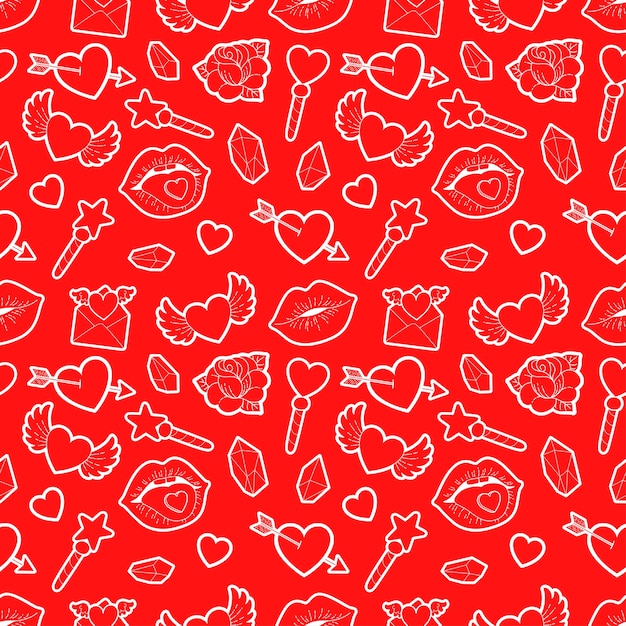 Seamless background of stickers for Valentines Day. 