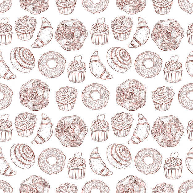 Seamless background of sweet bakery. hand-drawn illustration