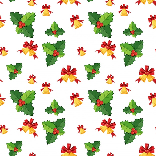 Seamless background template with mistletoes and bells