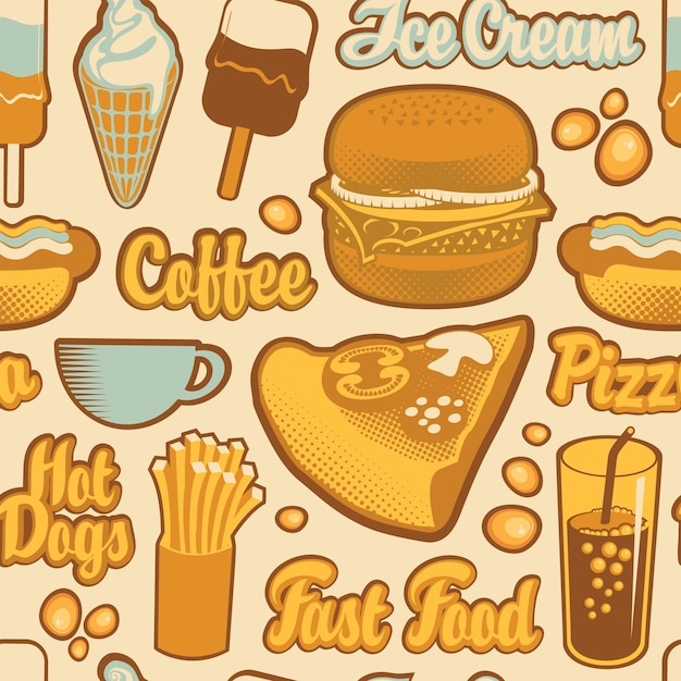 seamless background on theme of fast food