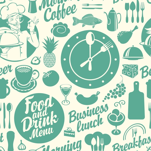 Vector seamless background on theme of food and drink