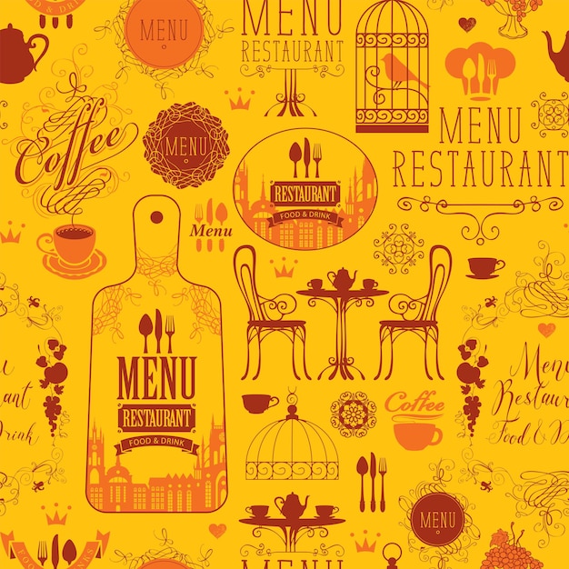 Vector seamless background on theme of restaurant menu