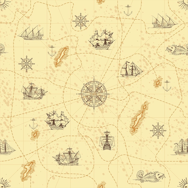 Vector seamless background on theme of sea travel