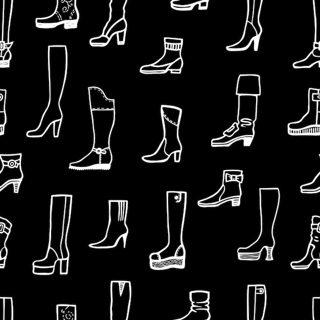 Seamless background of various female boots