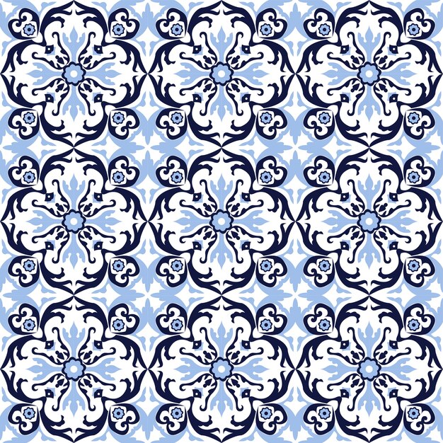 Sfondo senza giunture, spirale vintage rotondo fiore blu caleidoscopio pattern.