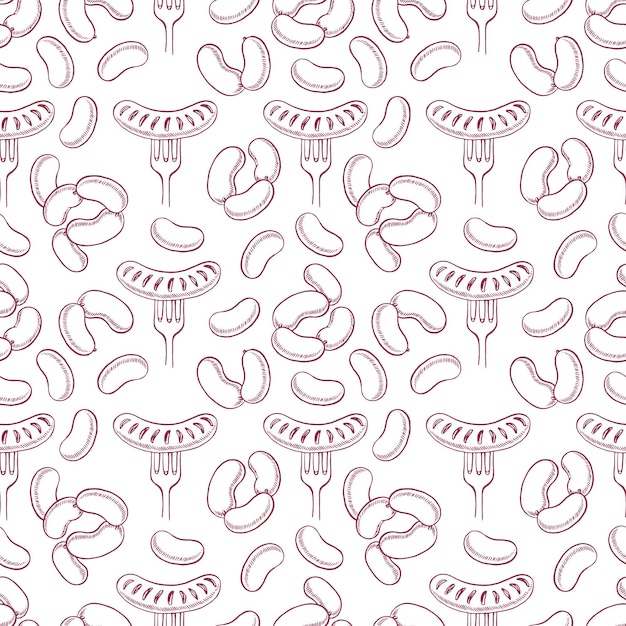 Seamless background with appetizing sausages. hand-drawn illustration