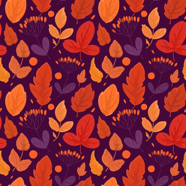 Vector seamless background with autumn leaves and berries