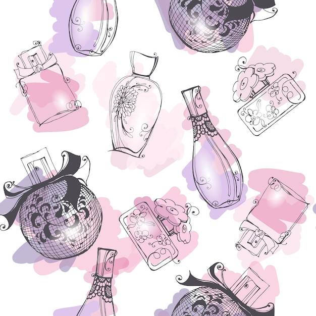 Seamless background with  Beautiful perfume bottle Beautiful and fashion background Vector