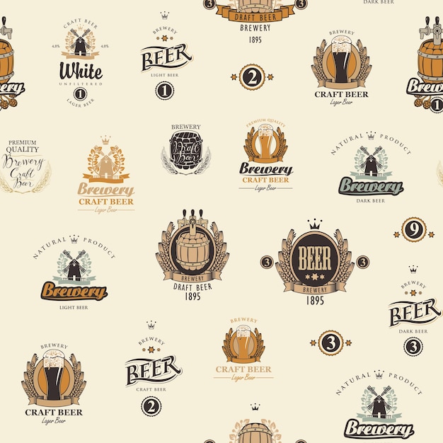 seamless background with beer labels