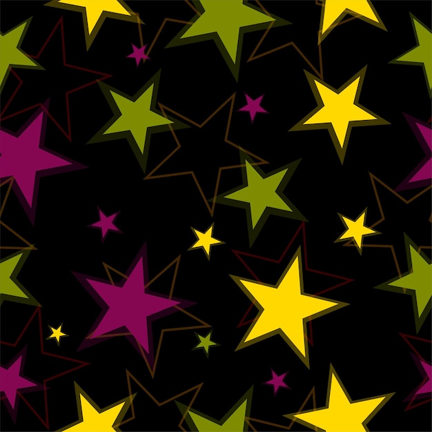 Seamless background with bright neon stars