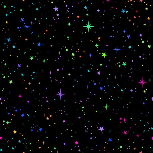 Вектор Бесперебойный фон с яркими радужными звездами