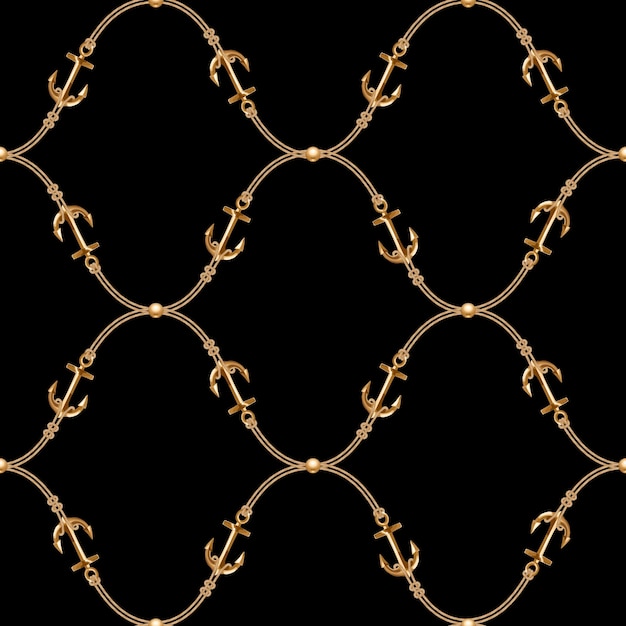 Seamless background with chains anchors rope grid pattern in nautical style