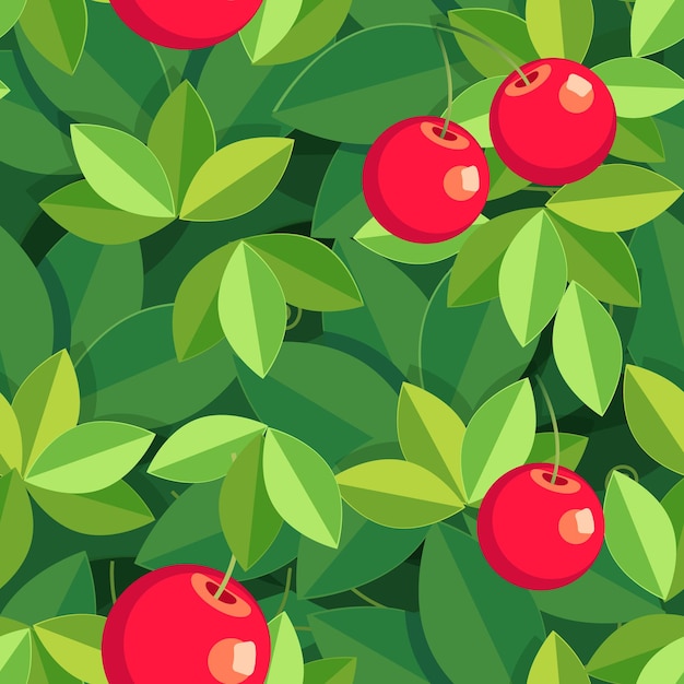 Seamless background with cherry berry on green background Endless repetitive print background textures Fabric design Wallpaper