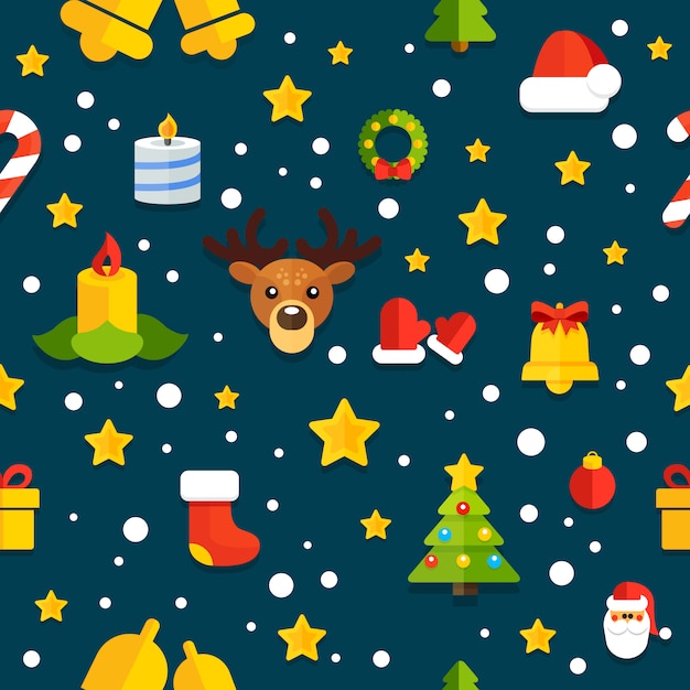 Vector seamless background with christmas elements in a flat style