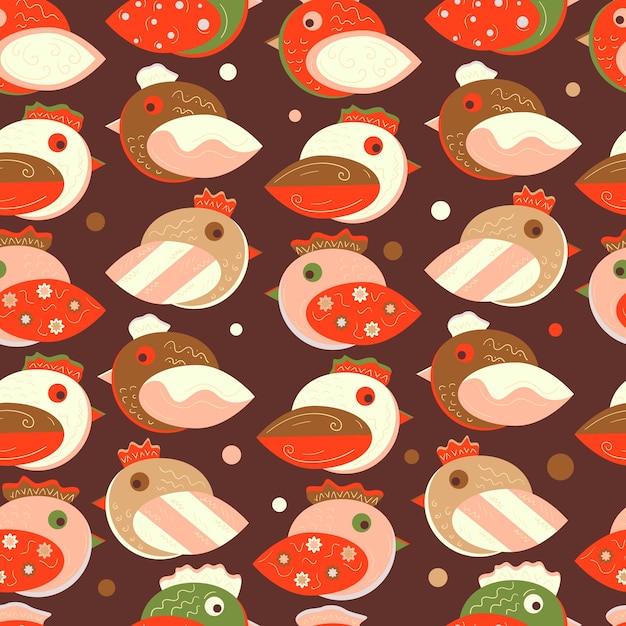 Vector seamless background with colorful cartoon birds