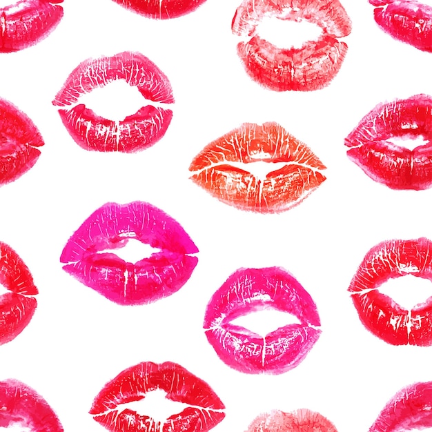 Seamless background with colorful lips prints on white background