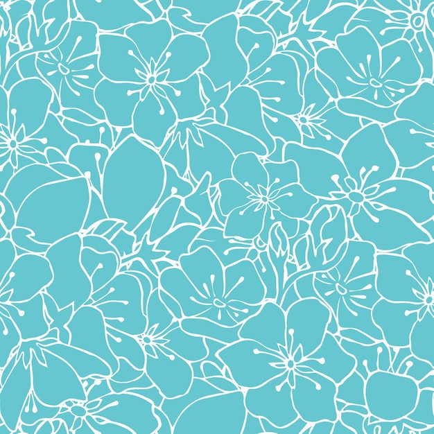 Vector seamless background with colors. vector illustration. stock vector. floral print. light blue background. white outline