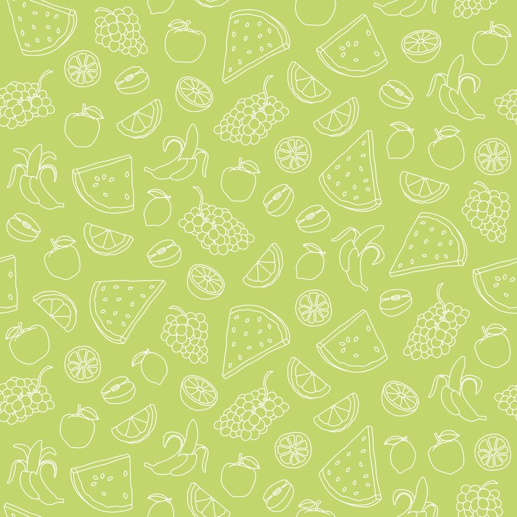 Seamless background with contour drawings of fruits Endless background Line drawings