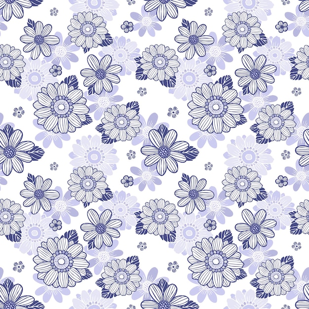 Seamless background with daisy flowers over white