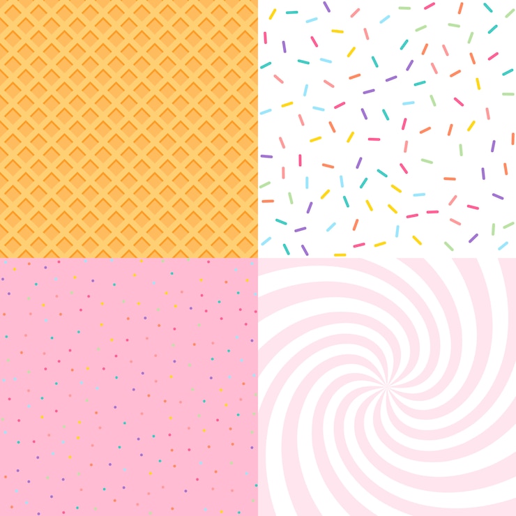 Vector 도넛과 아이스크림 유약, 색종이, 와플과 함께 완벽 한 배경.