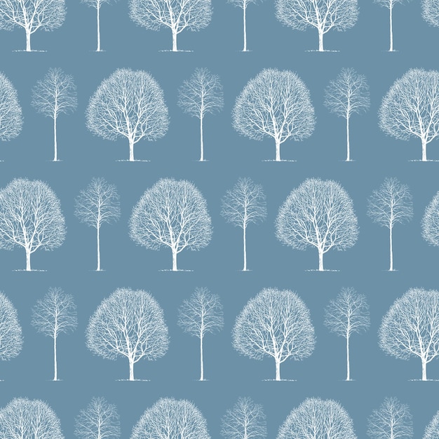 Vector seamless background with drawn silhouettes of frozen trees