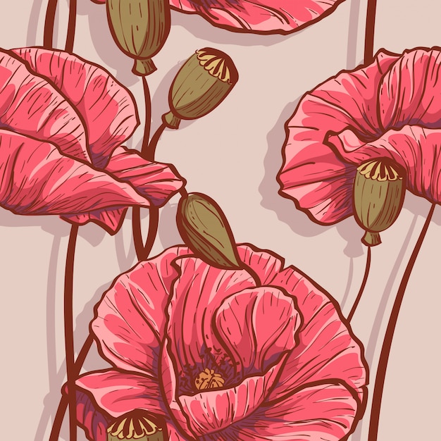 Vector seamless background with flowers poppies