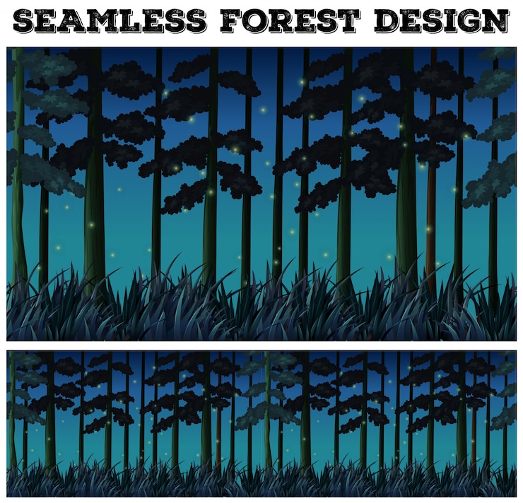 Vector seamless background with forest at night