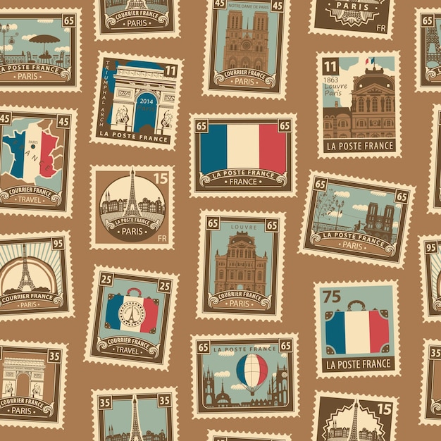 Vector seamless background with french stamps